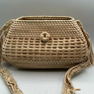 Woven Raffia Handbag with side tassels